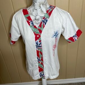 Vintage Cool Breeze Camp Shirt Tropical Plants colorful Floral Size Medium